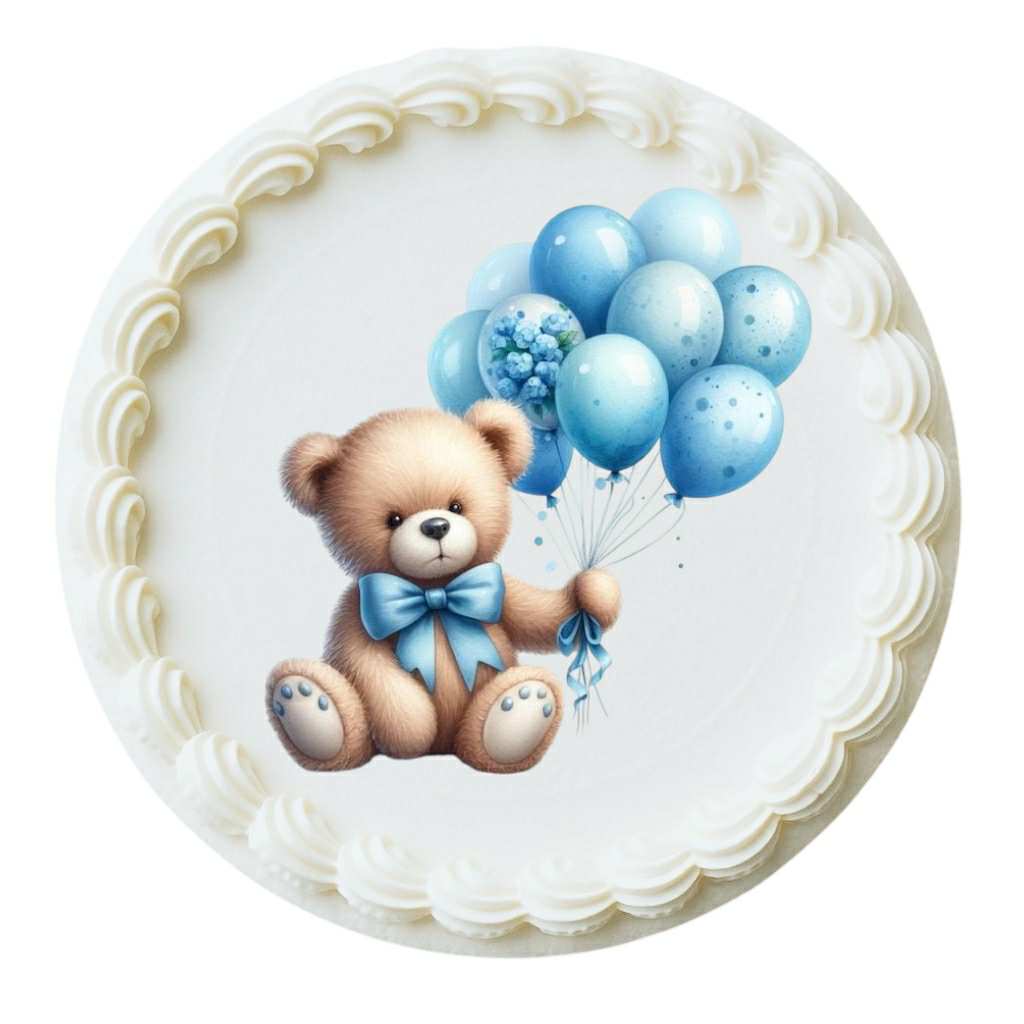 Bear with blue balloons