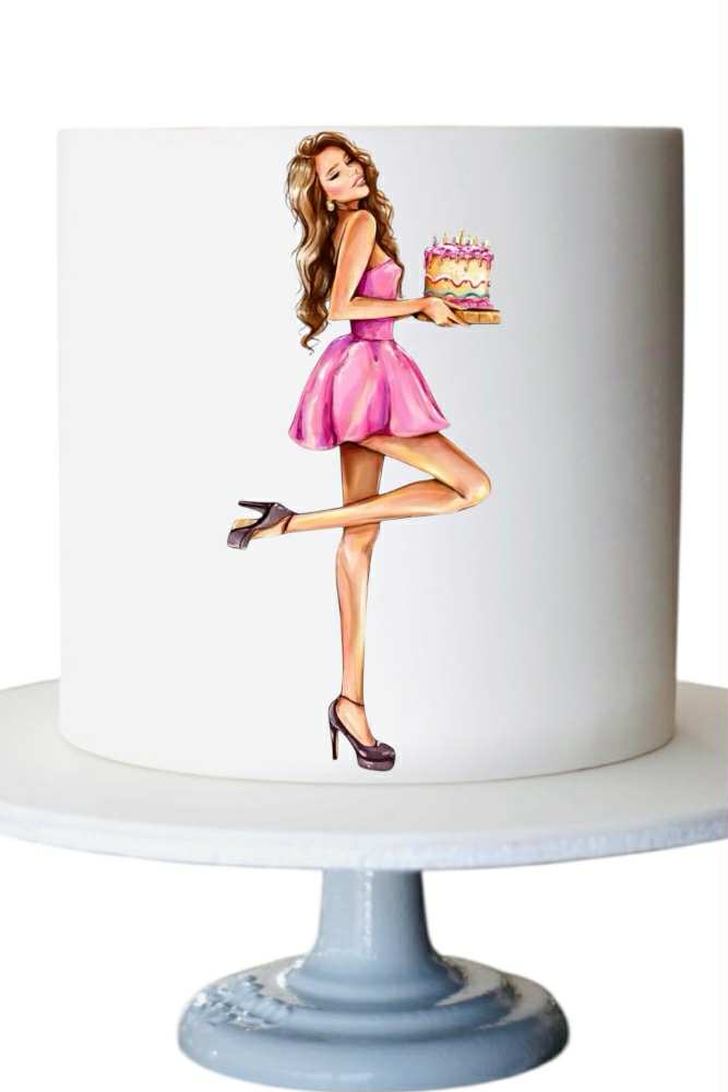 Brunette with cake - Edible Impressions