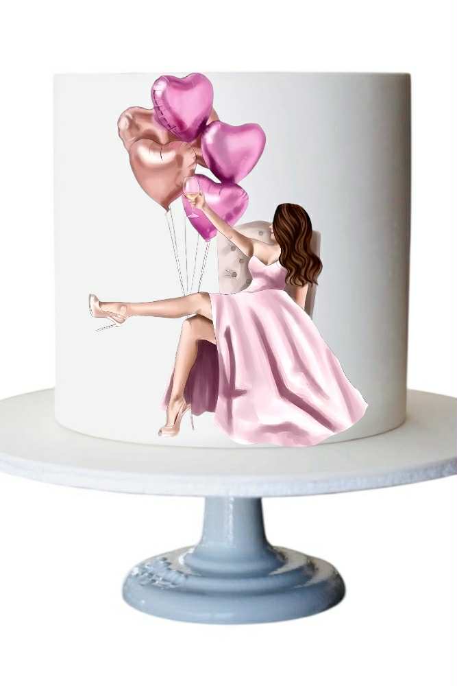 Brunette sitting with balloons - Edible Impressions