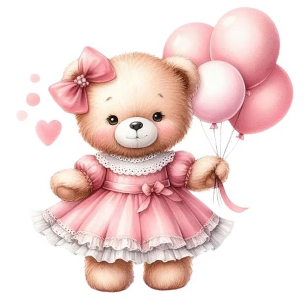 Bear with pink balloons
