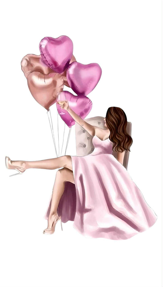 Brunette sitting with balloons - Edible Impressions