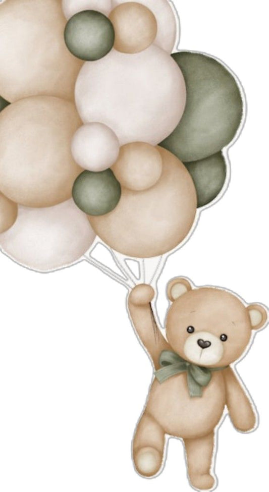 Bear with green balloons